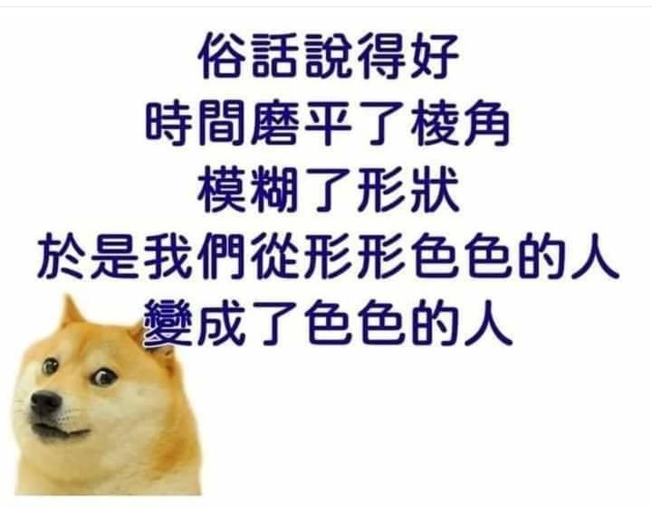 可能是顯示的文字是「俗話説得好 時間磨平了棱角 模糊了形狀 於是我們從形形色色的人 變成了色色的人」的圖像